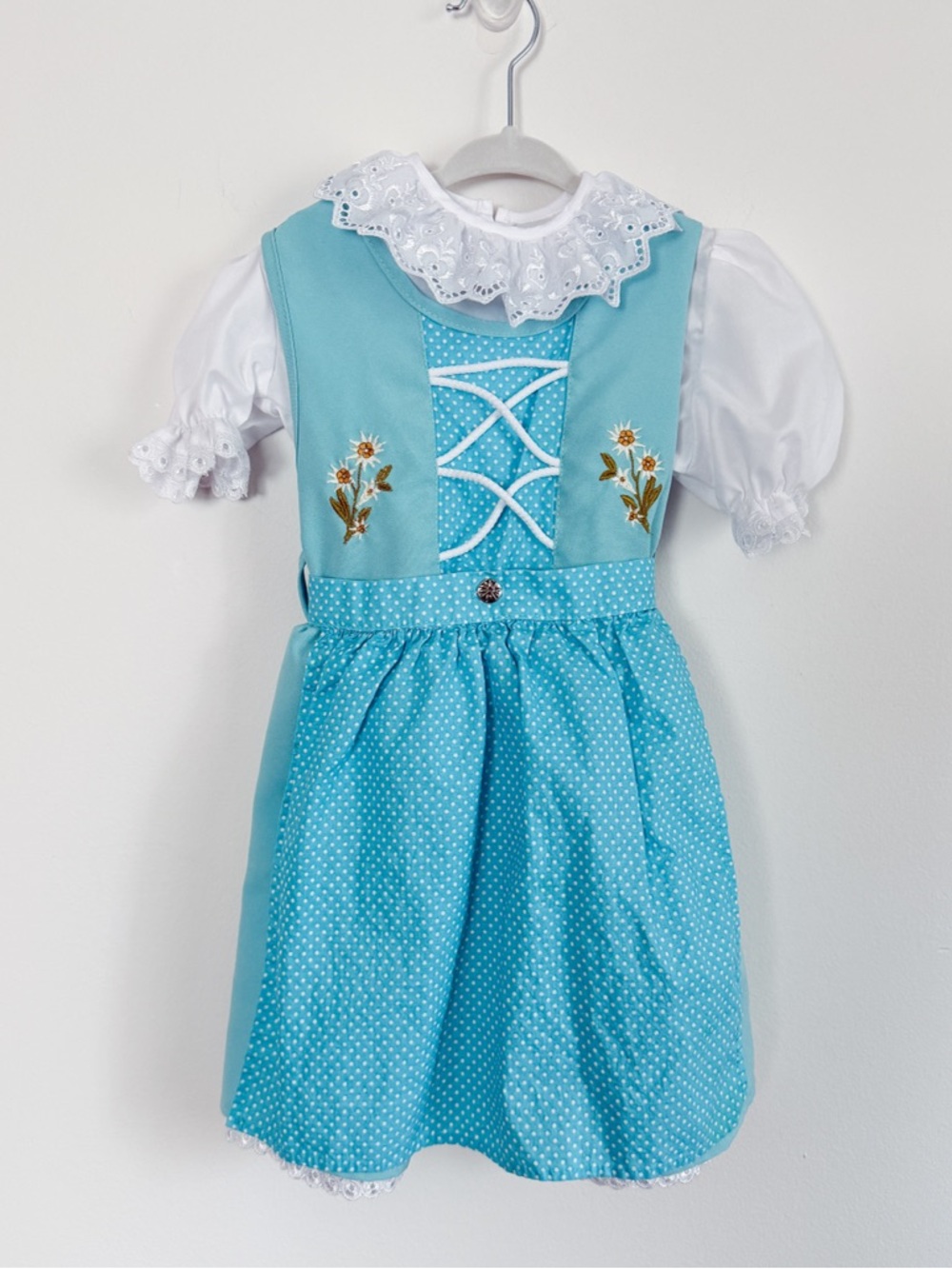 A Blue Floral Lace-Up Kinderdirndl Girls' traditional German Dress, Oktoberfest